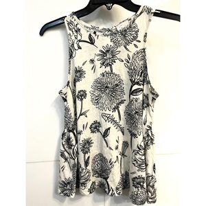 Anthropologie Black & Ivory White Floral Pattern Tank XS NWT